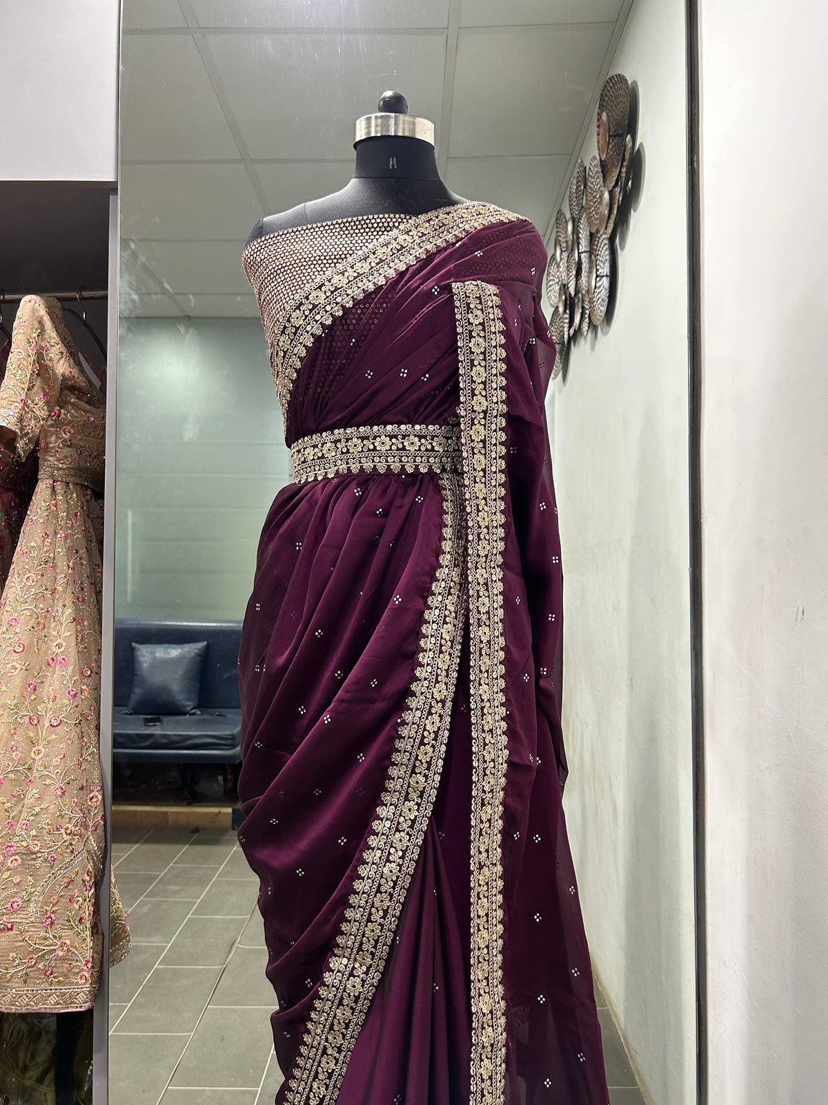 Designer Wine Kasturi Silk Saree with Zari & Foil Work