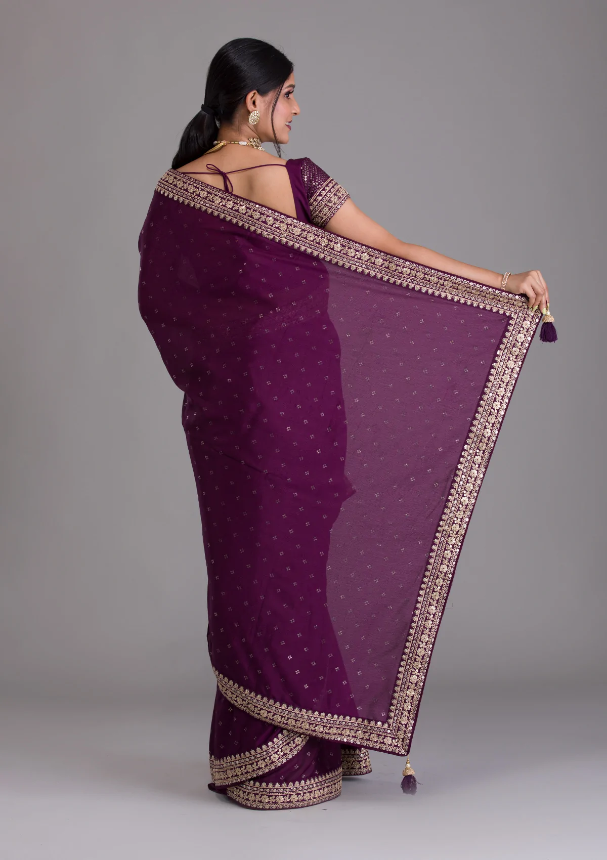Designer Wine Kasturi Silk Saree with Zari & Foil Work