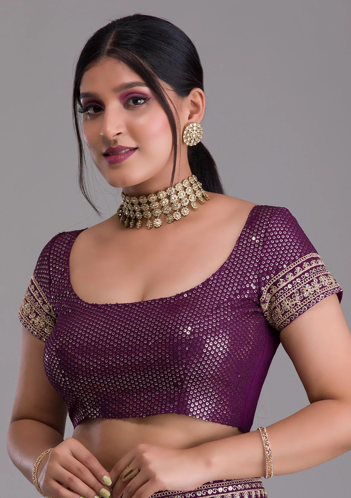 Designer Wine Kasturi Silk Saree with Zari & Foil Work