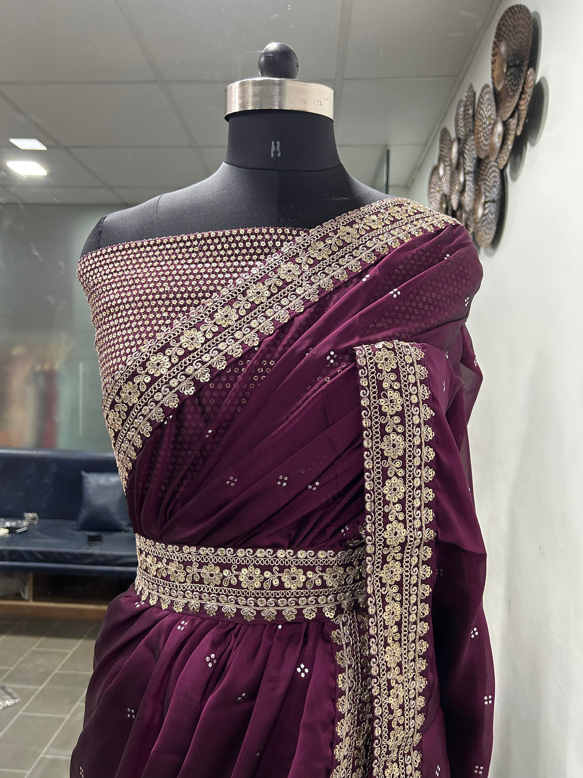 Designer Wine Kasturi Silk Saree with Zari & Foil Work