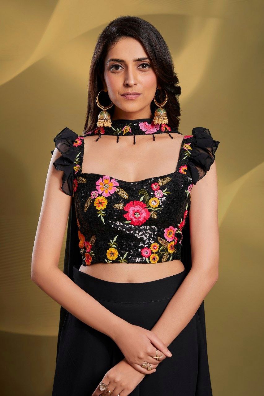 Designer Black Georgette Lehenga Set with Resham & Sequin Work