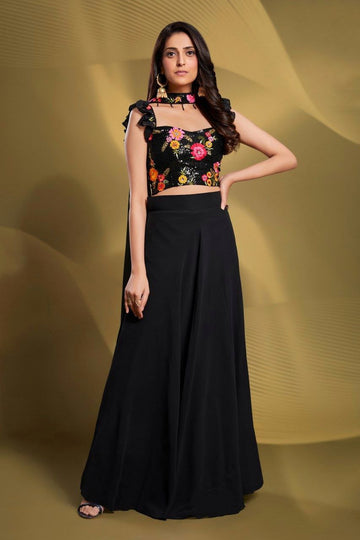 Designer Black Georgette Lehenga Set with Resham & Sequin Work