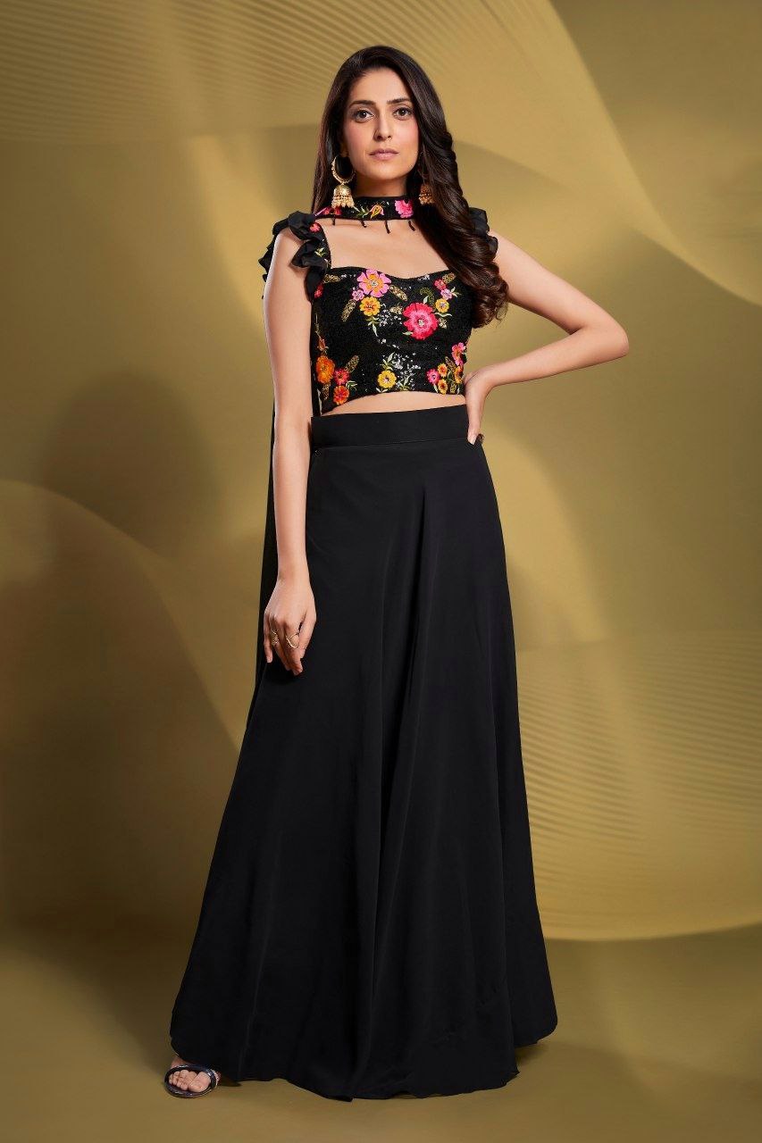 Designer Black Georgette Lehenga Set with Resham & Sequin Work