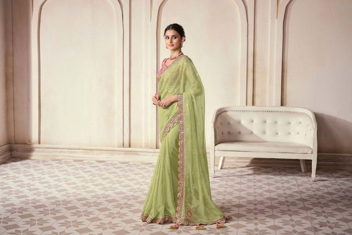 Designer Green Organza Embroidered & Sequin Work Set