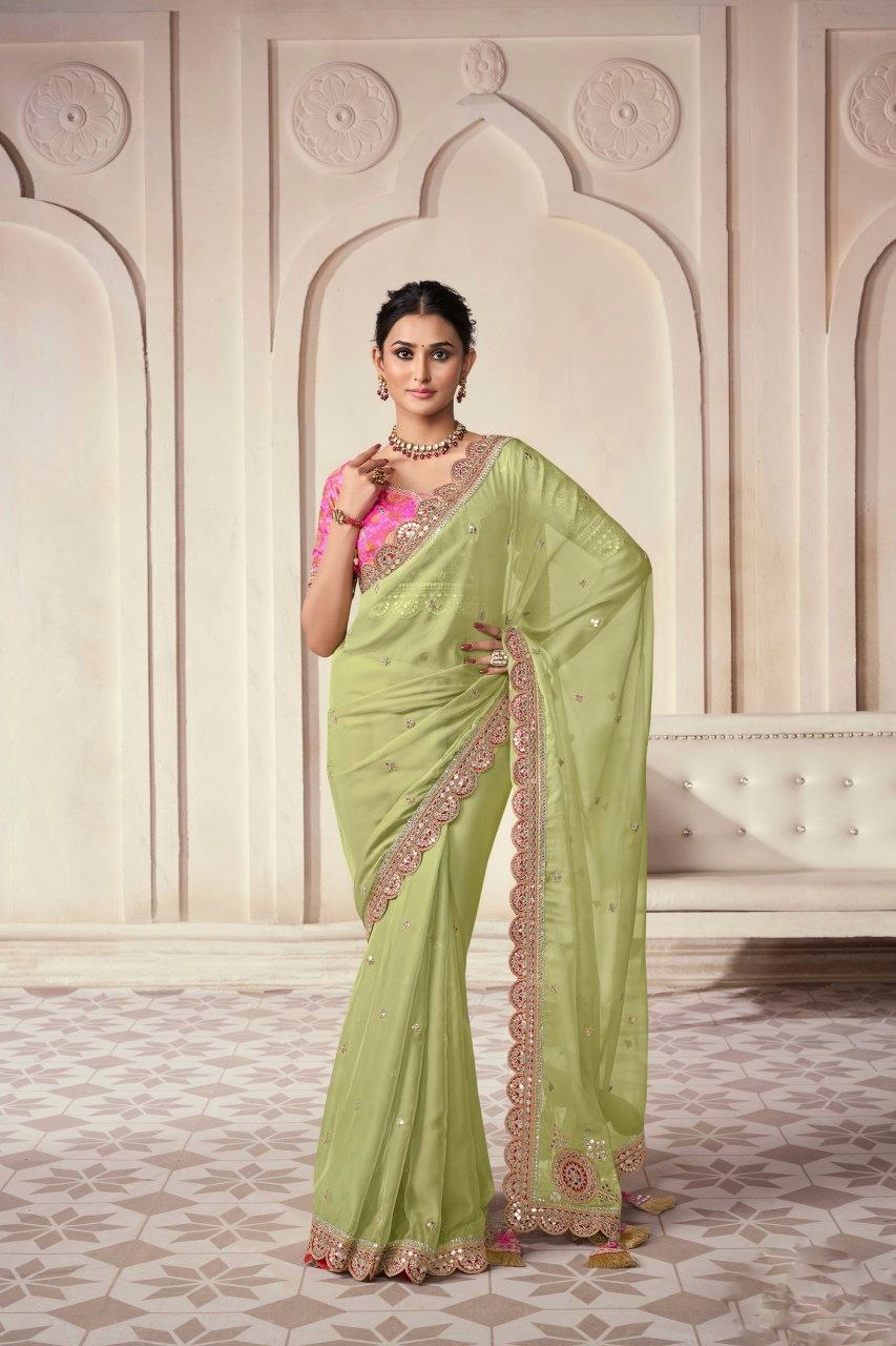 Designer Green Organza Embroidered & Sequin Work Set