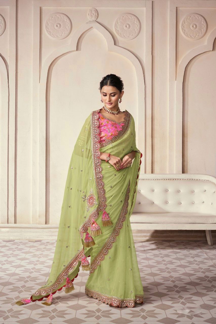 Designer Green Organza Embroidered & Sequin Work Set
