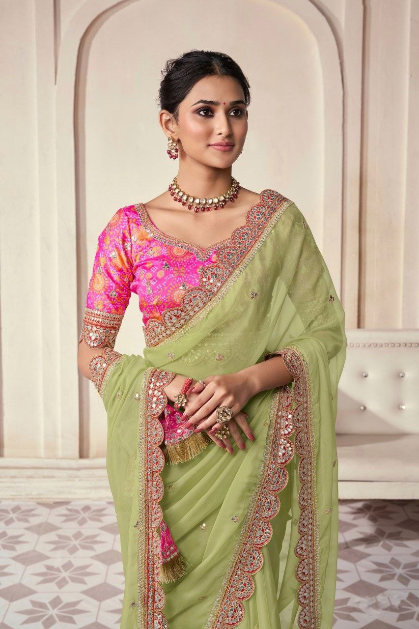Designer Green Organza Embroidered & Sequin Work Set