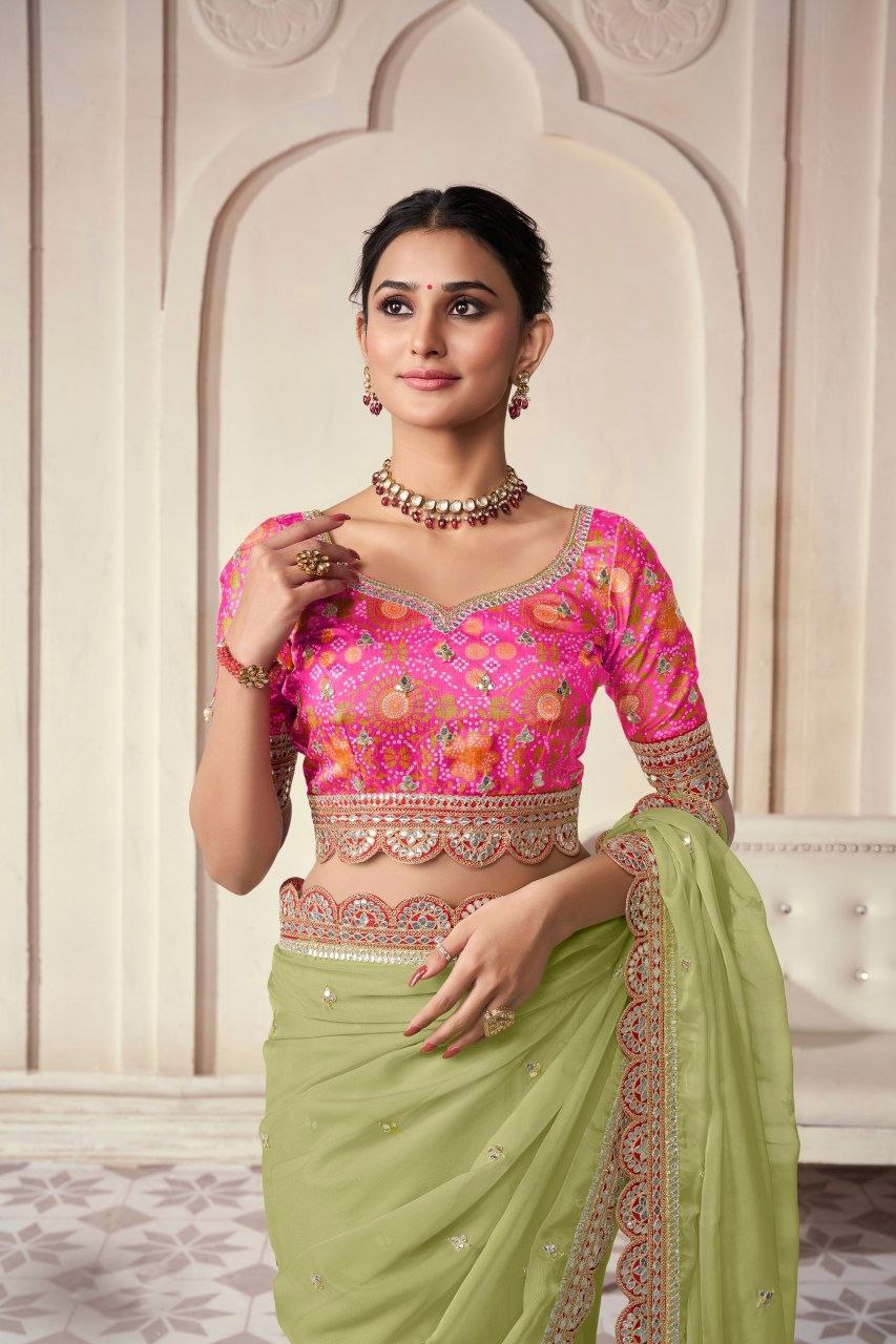 Designer Green Organza Embroidered & Sequin Work Set