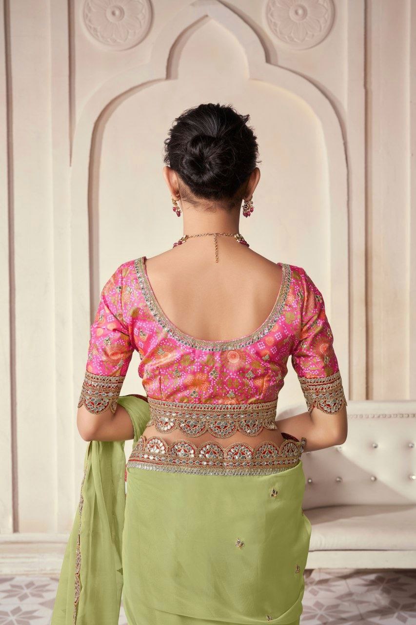 Designer Green Organza Embroidered & Sequin Work Set