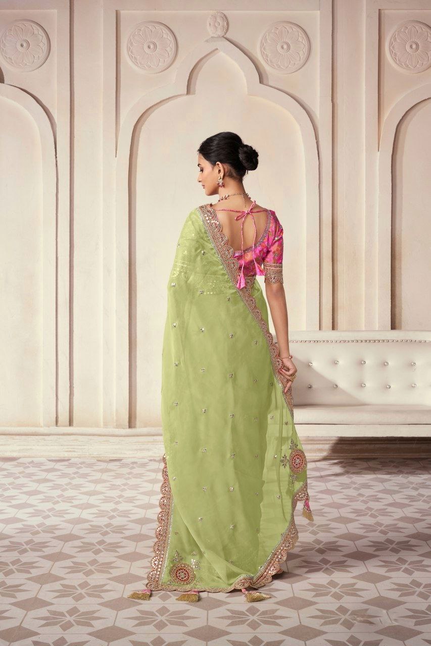 Designer Green Organza Embroidered & Sequin Work Set