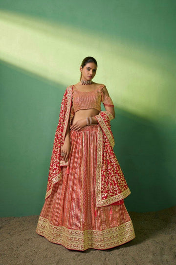 Elegant Red Georgette Embroidered Lehenga Choli