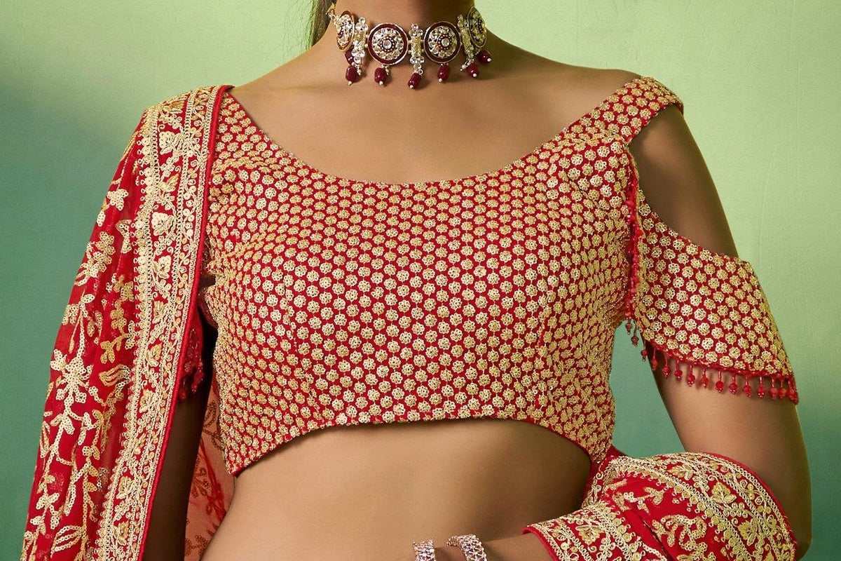 Elegant Red Georgette Embroidered Lehenga Choli