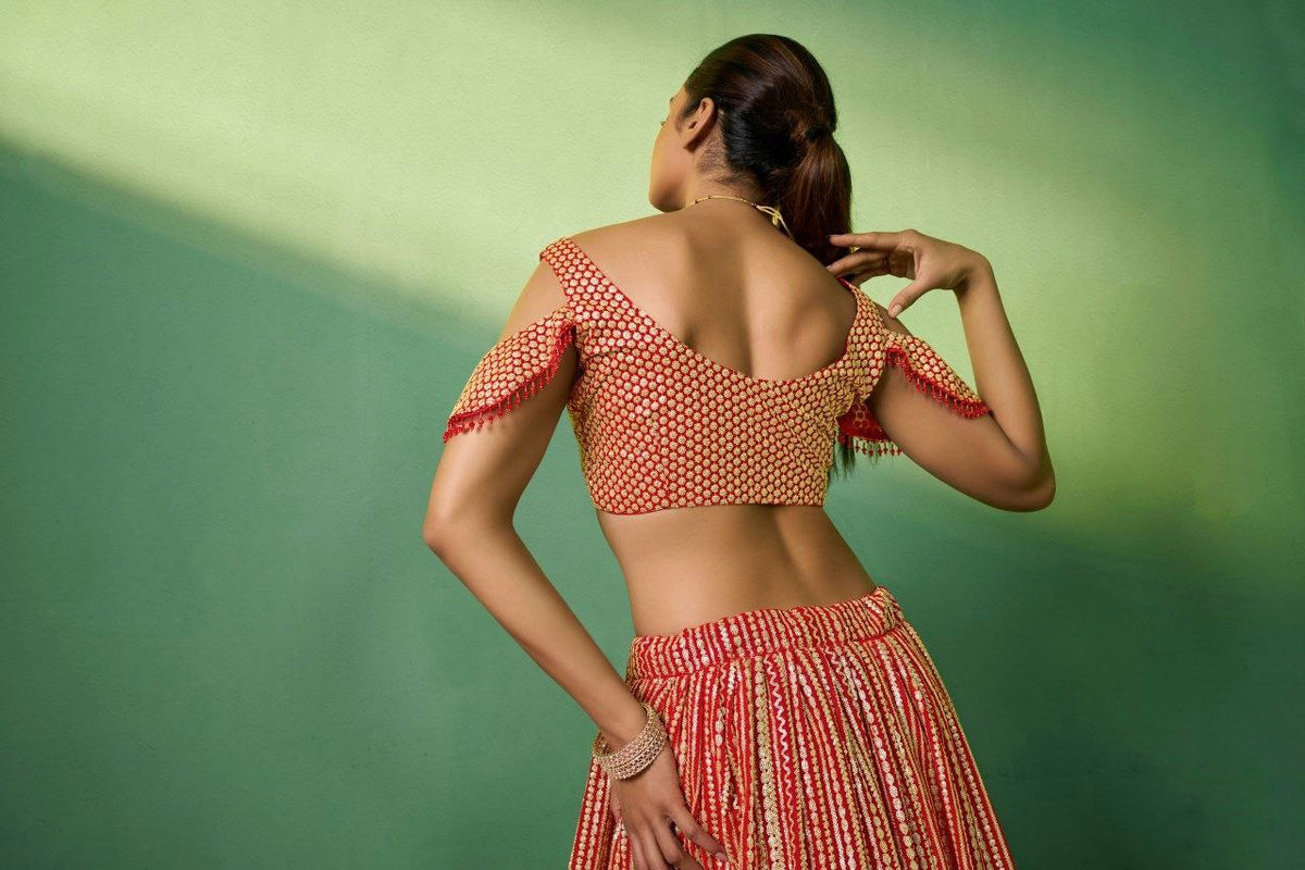 Elegant Red Georgette Embroidered Lehenga Choli