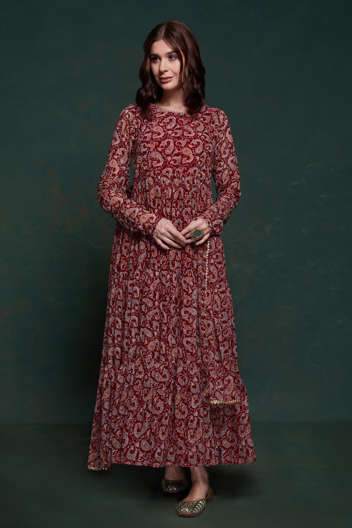 Exclusive Designer Kalamkari Printed Gown with Dupatta