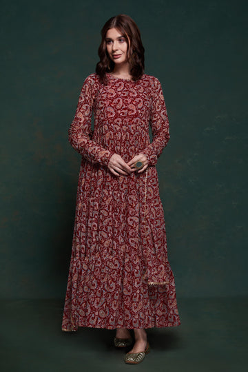Exclusive Designer Kalamkari Printed Gown with Dupatta