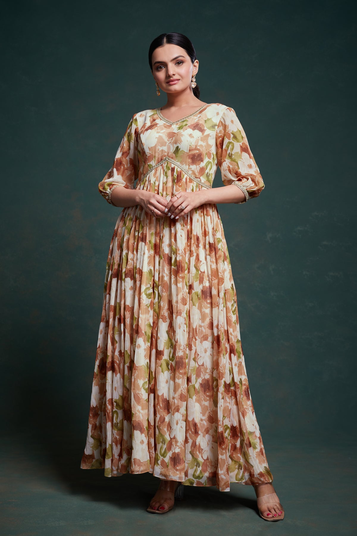 Traditional Kalamkari Digital Printed Chiffon Gown With Georgette Dupatta