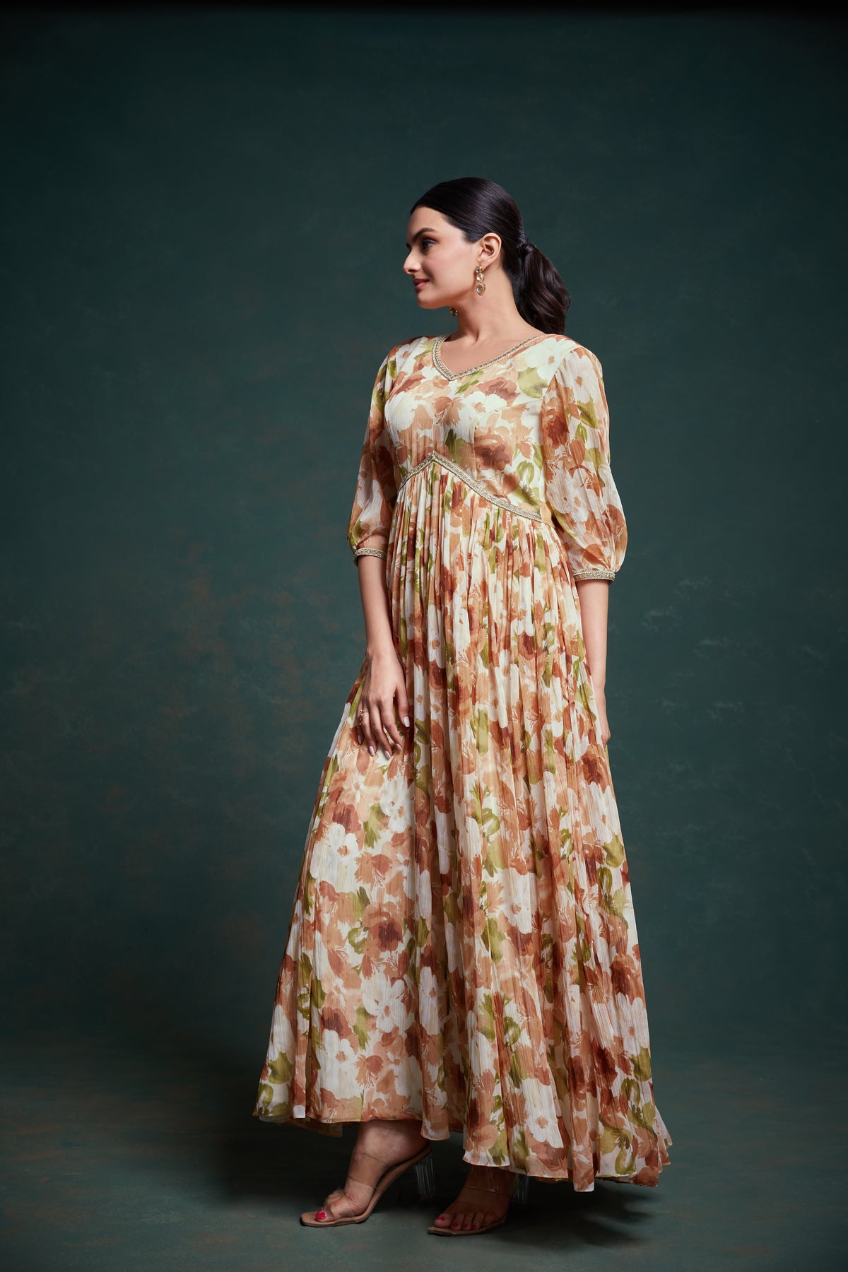 Traditional Kalamkari Digital Printed Chiffon Gown With Georgette Dupatta