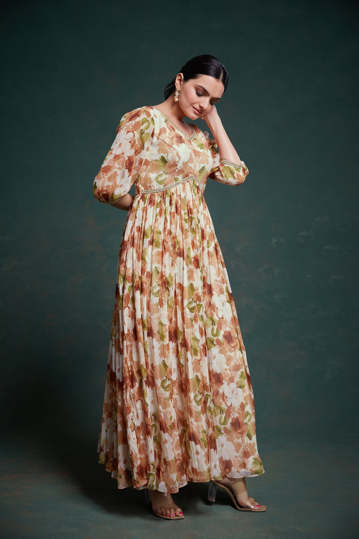 Traditional Kalamkari Digital Printed Chiffon Gown With Georgette Dupatta