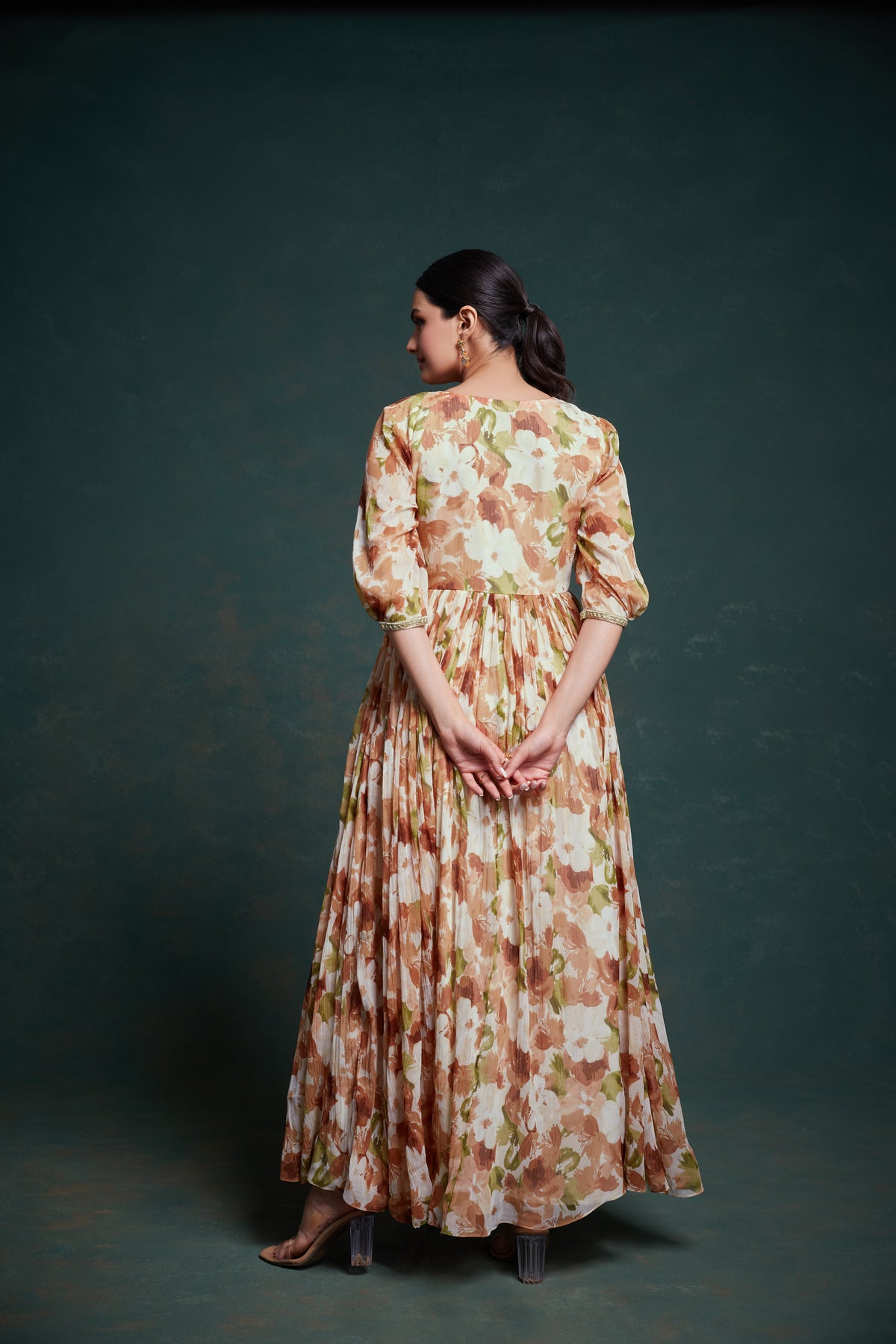 Traditional Kalamkari Digital Printed Chiffon Gown With Georgette Dupatta