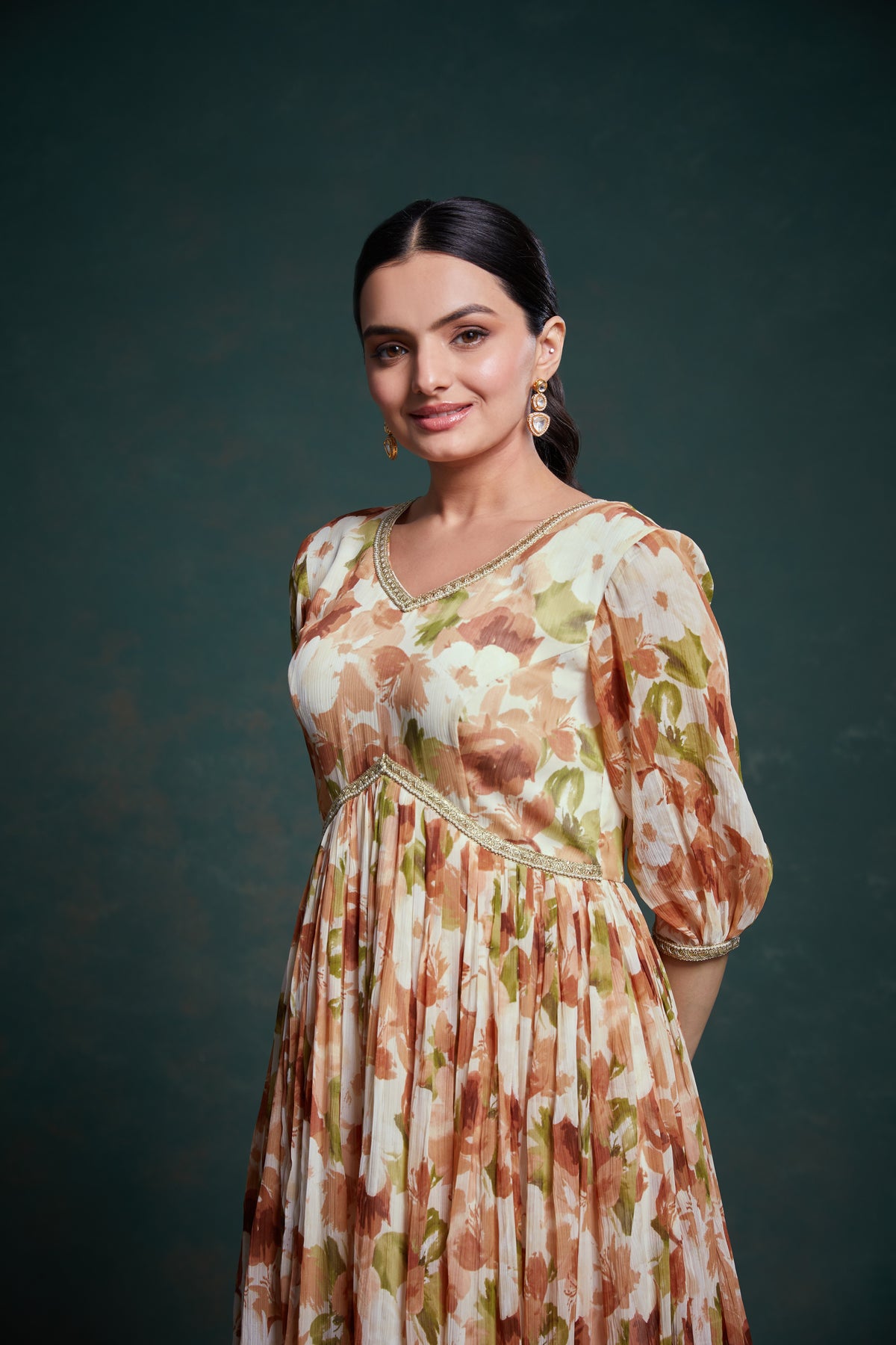 Traditional Kalamkari Digital Printed Chiffon Gown With Georgette Dupatta