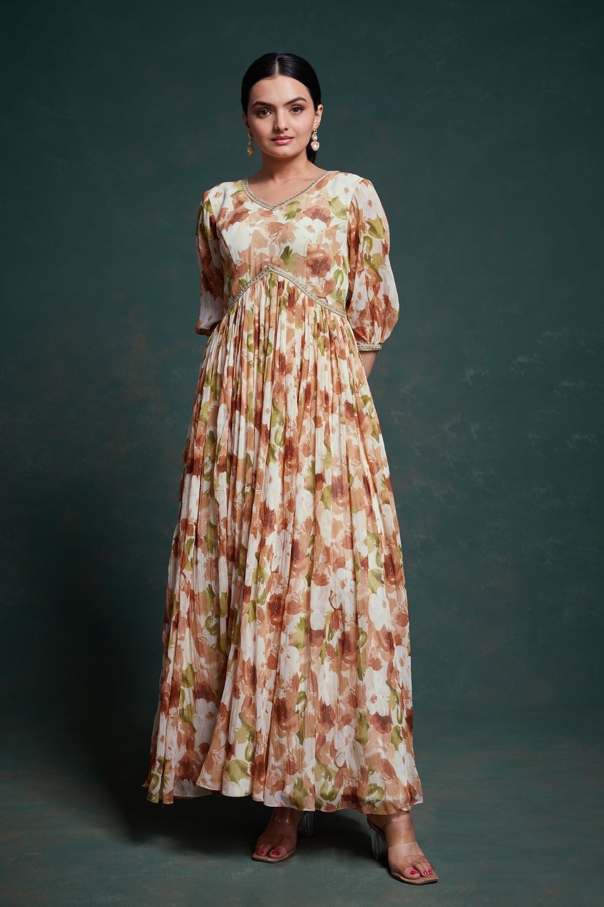 Traditional Kalamkari Digital Printed Chiffon Gown With Georgette Dupatta