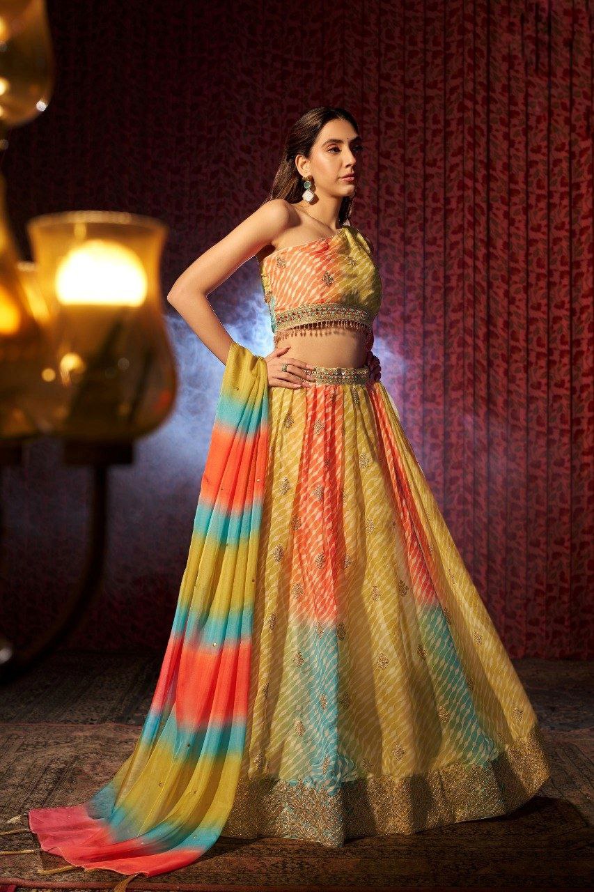 Luxury Organza Digital Print Lehenga with Sequin Embroidery
