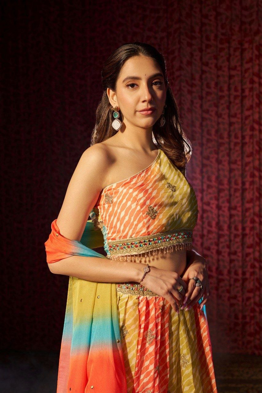 Luxury Organza Digital Print Lehenga with Sequin Embroidery