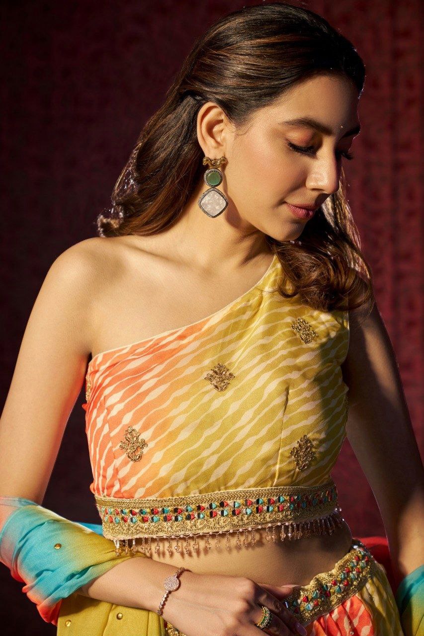 Luxury Organza Digital Print Lehenga with Sequin Embroidery