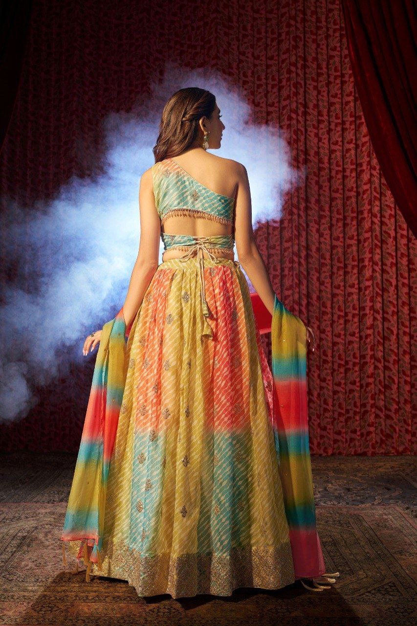 Luxury Organza Digital Print Lehenga with Sequin Embroidery