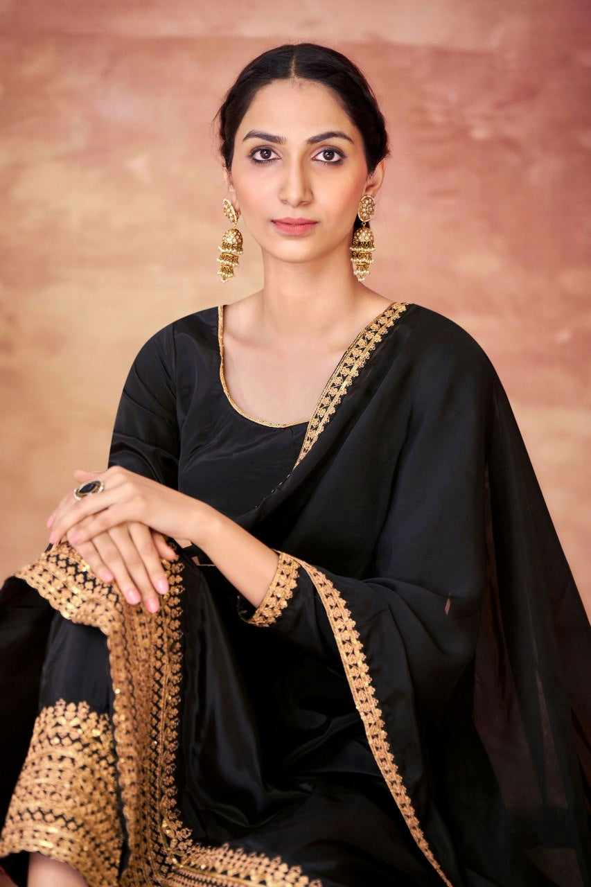 Royal Designer Crepe Embroidered Pant Suit with Georgette Dupatta