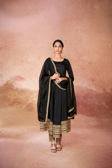Royal Designer Crepe Embroidered Pant Suit with Georgette Dupatta