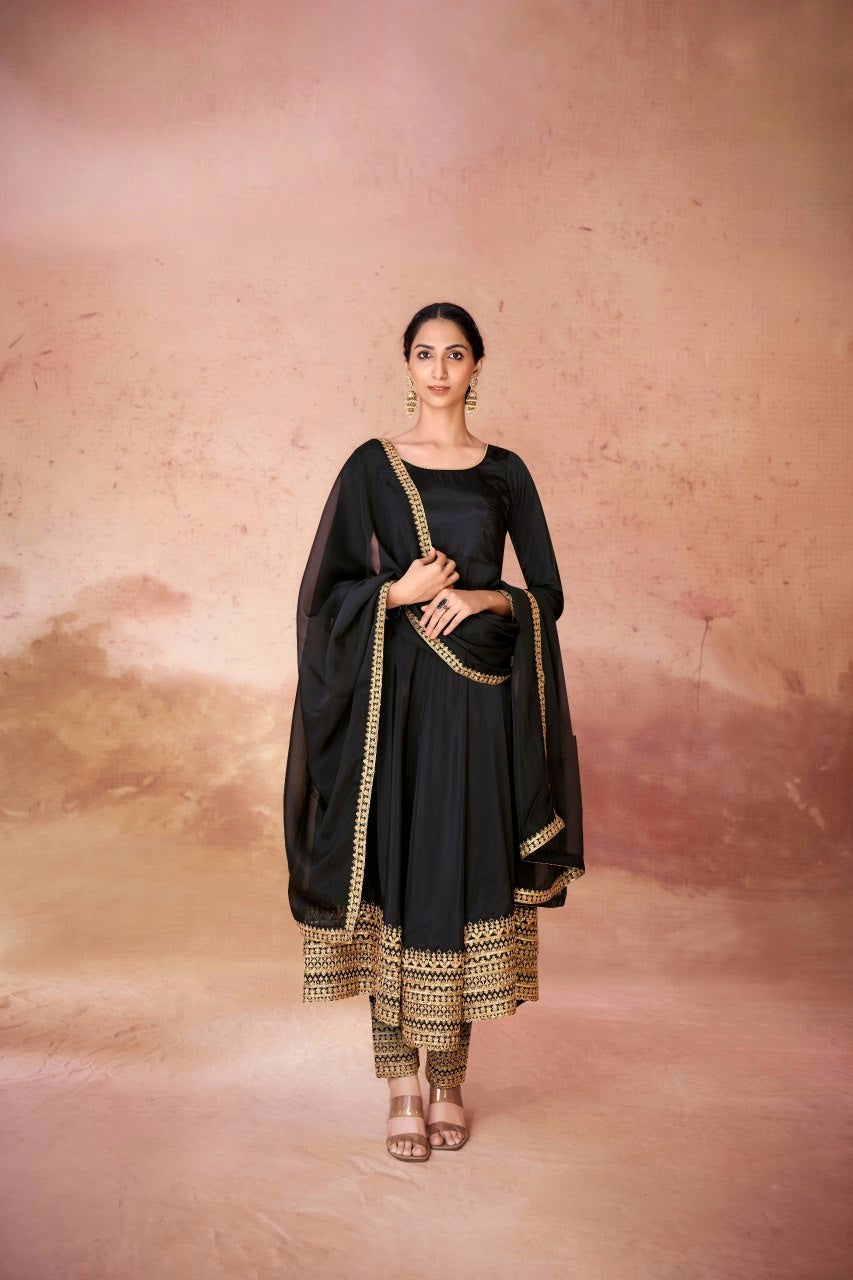 Royal Designer Crepe Embroidered Pant Suit with Georgette Dupatta