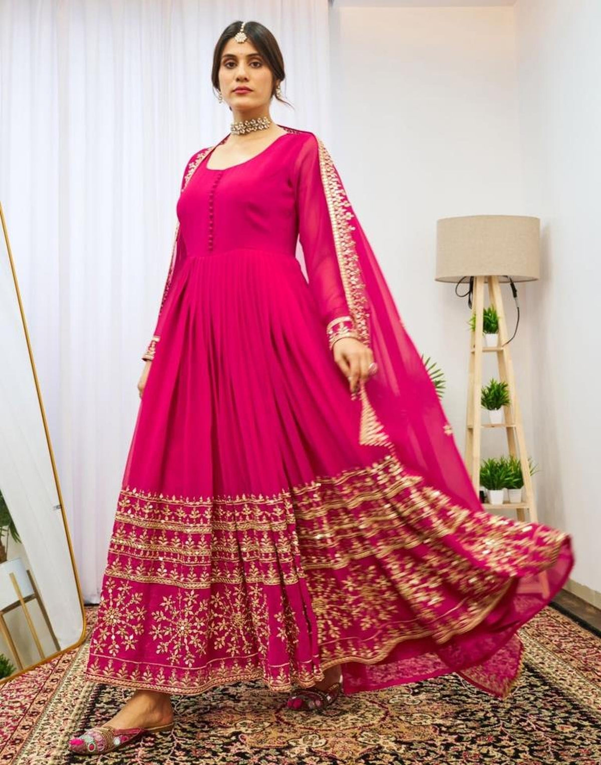 Premium Pink Georgette Embroidered Top & Dupatta Set for Festive Wear