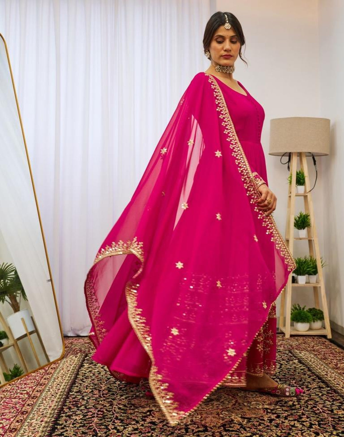 Premium Pink Georgette Embroidered Top & Dupatta Set for Festive Wear