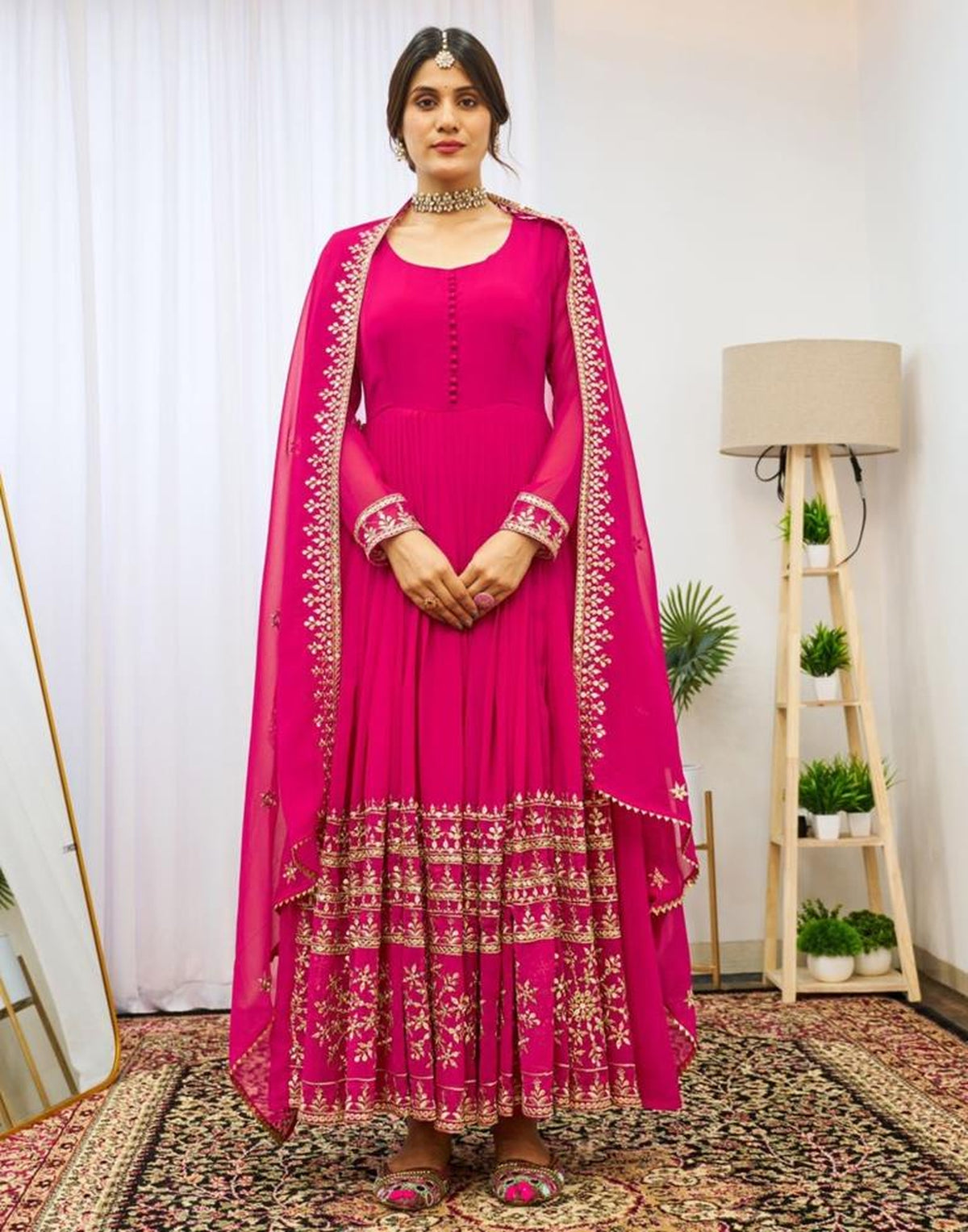 Premium Pink Georgette Embroidered Top & Dupatta Set for Festive Wear