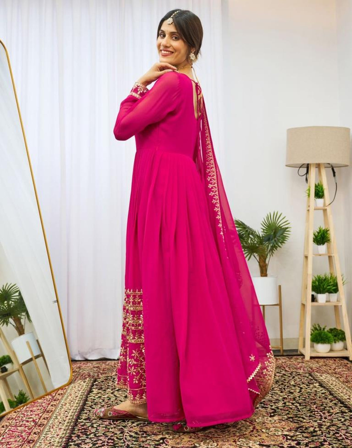 Premium Pink Georgette Embroidered Top & Dupatta Set for Festive Wear