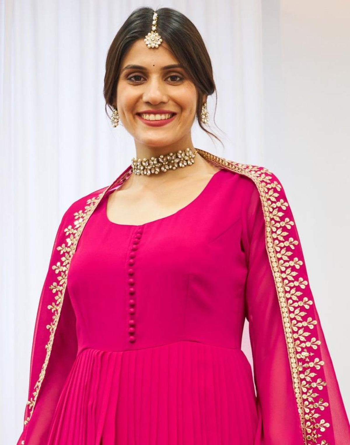 Premium Pink Georgette Embroidered Top & Dupatta Set for Festive Wear