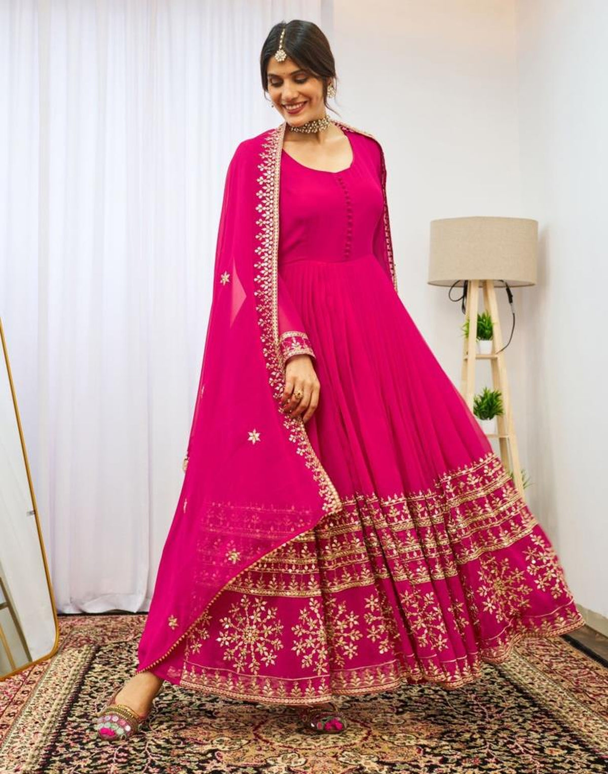 Premium Pink Georgette Embroidered Top & Dupatta Set for Festive Wear