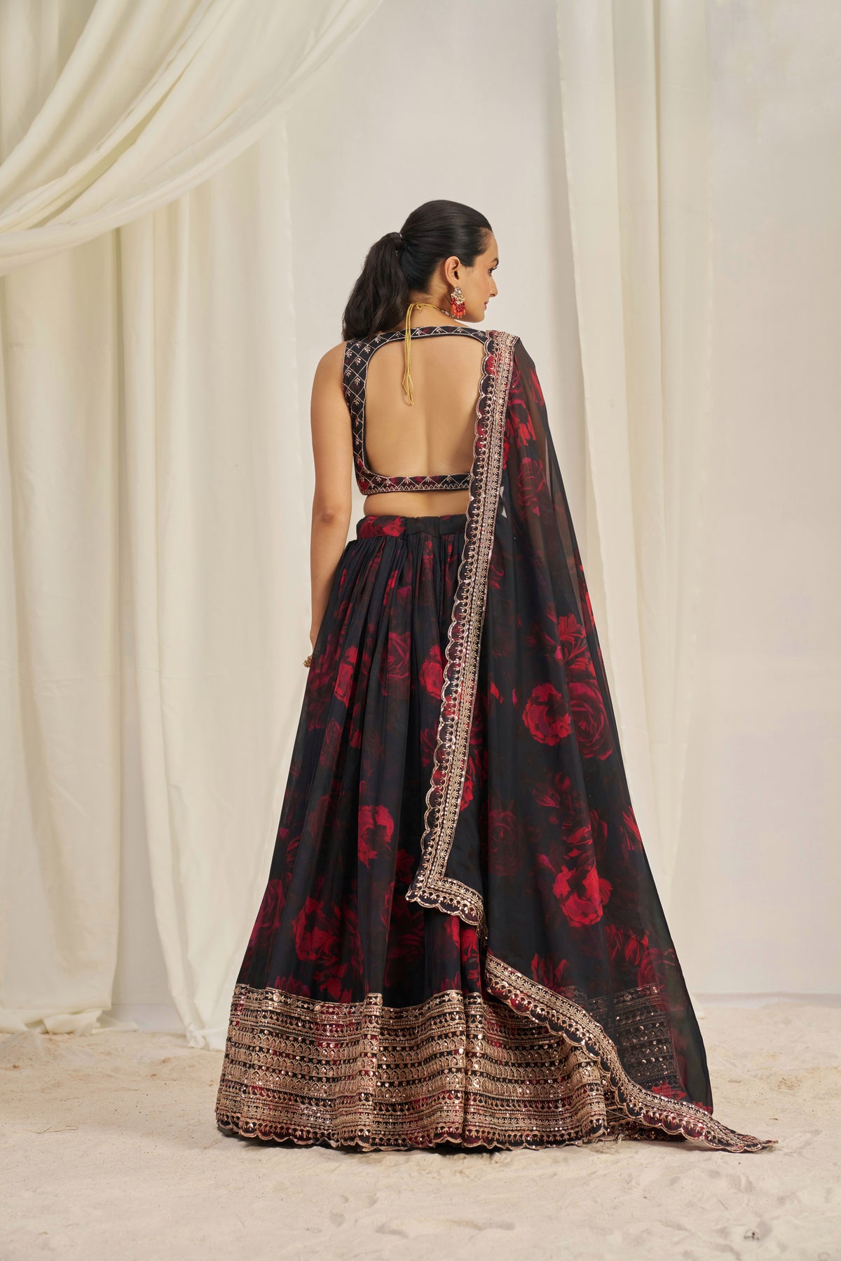 Designer Floral Printed Organza Lehenga Choli Set with Embroidered Dupatta