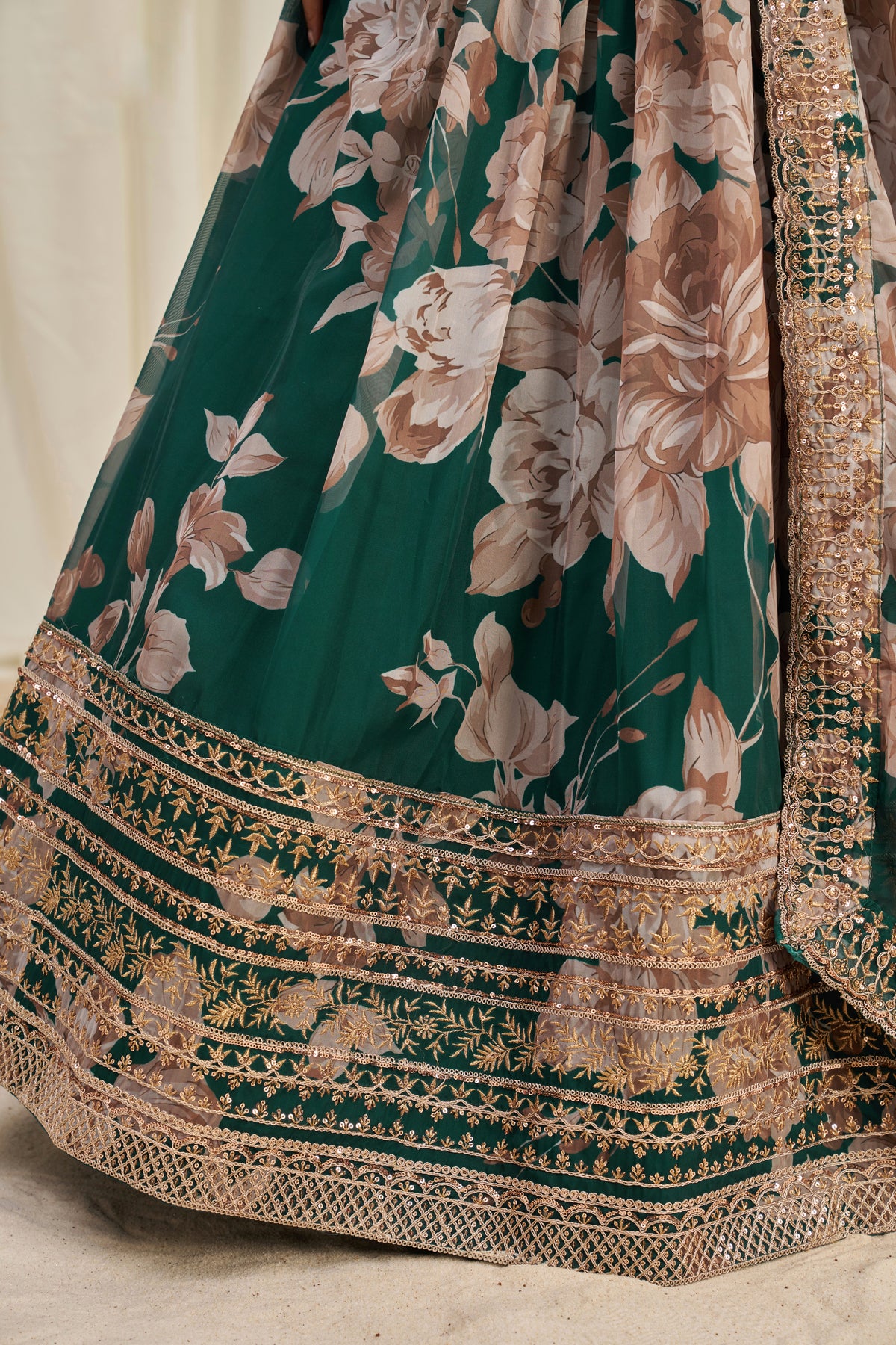 Luxury Floral Printed Organza Lehenga Choli with Sequins & Embroidered Dupatta