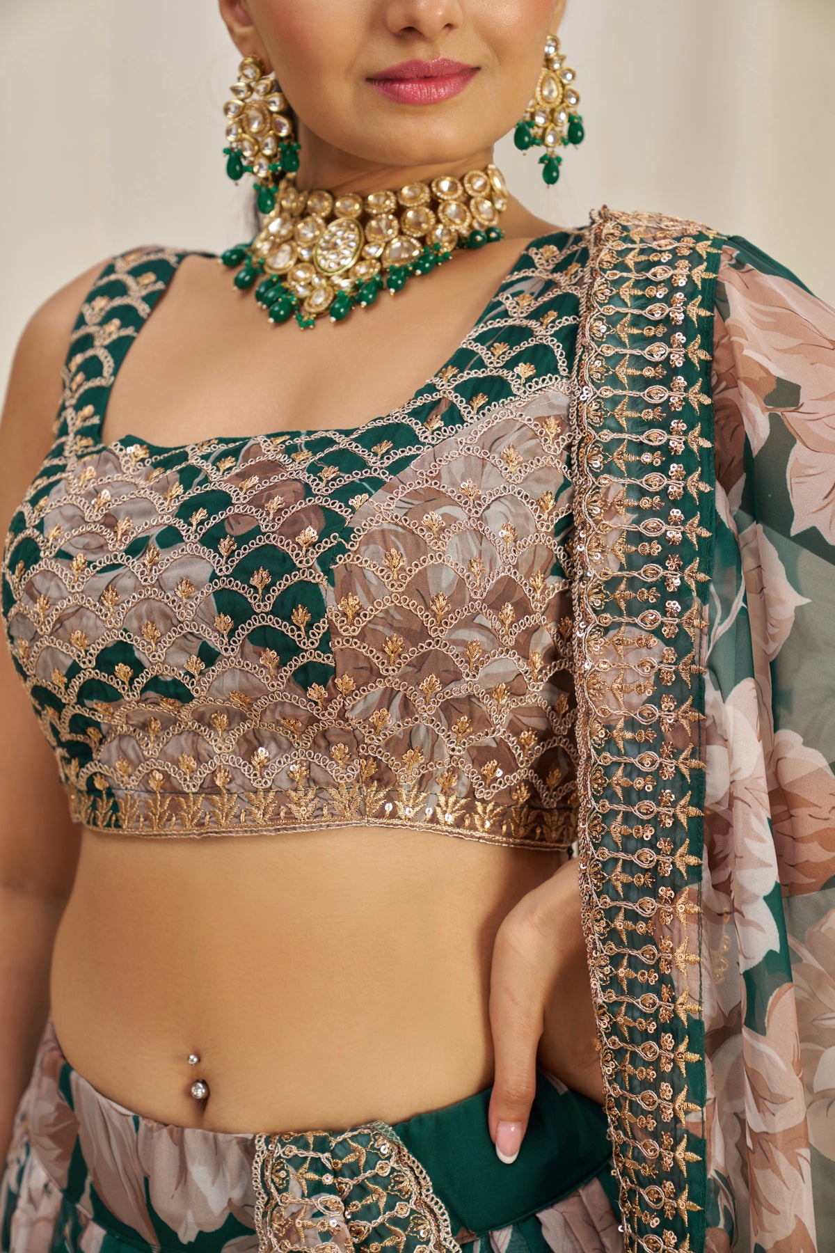 Luxury Floral Printed Organza Lehenga Choli with Sequins & Embroidered Dupatta