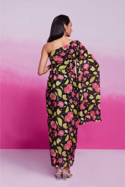 Elegant Black Chinon Silk Printed Co-Ord Set for Women