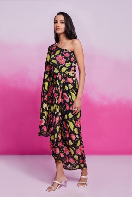 Elegant Black Chinon Silk Printed Co-Ord Set for Women