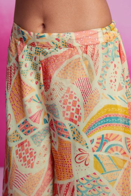 Elegant Cream Organza Printed Blouse Palazzo Co-Ord Set for Women