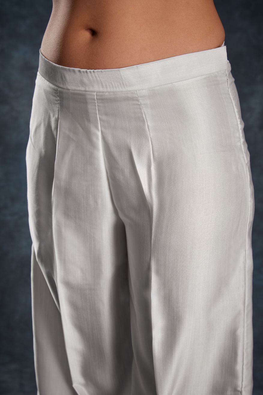 Premium Designer White Linen Satin Printed Top & Pant Set