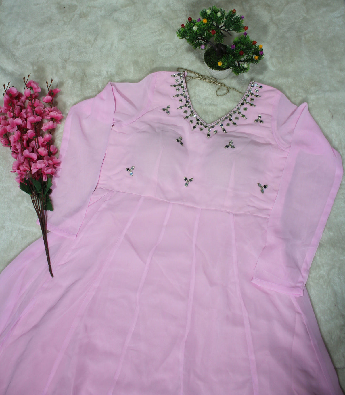 Festive Glam Zari Embroidered Anarkali With Real Mirror Work