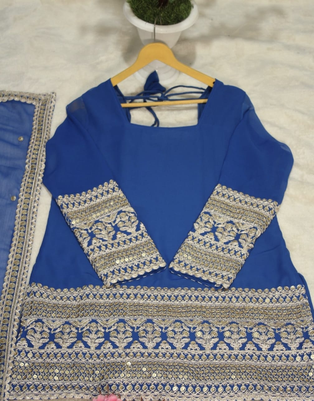 Festive Designer 3-Layer Ruffle Sharara Set With Sequins Dupatta