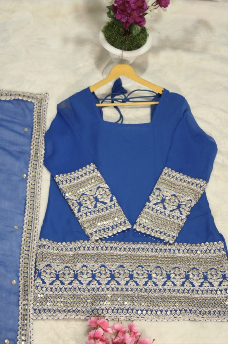Festive Designer 3-Layer Ruffle Sharara Set With Sequins Dupatta