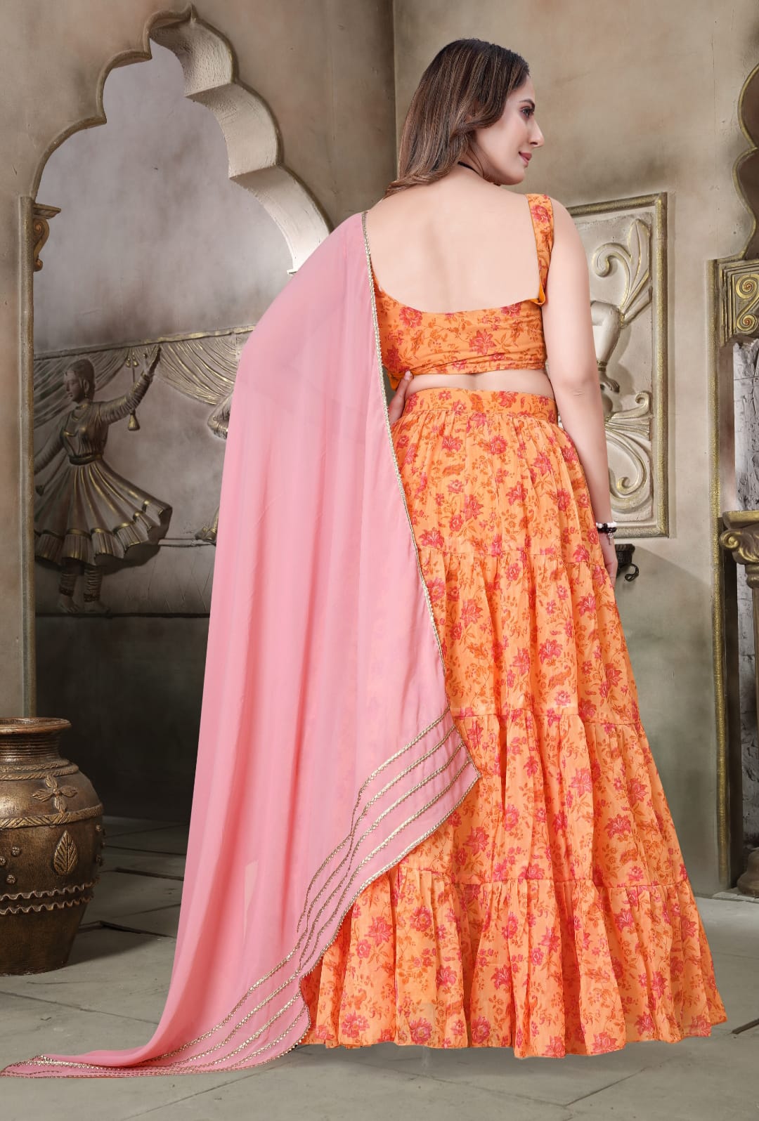 Designer Festive Yellow Organza Printed Lehenga Set with Gota Patti Lace Dupatta