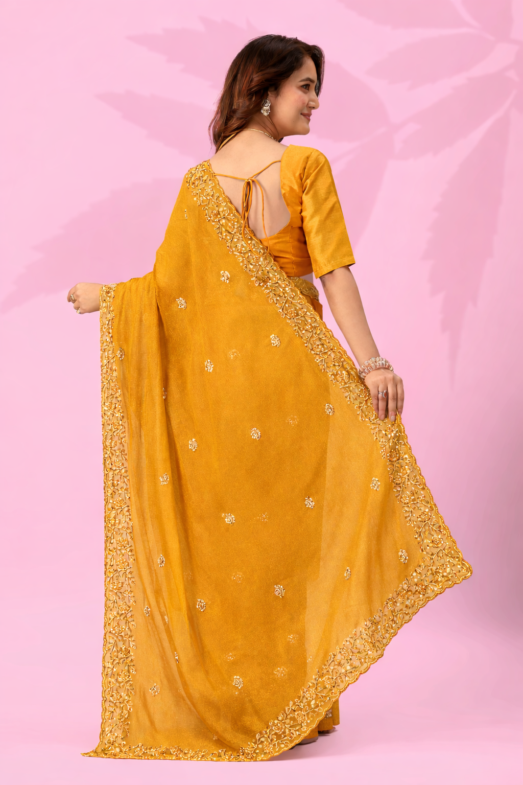 Elegant Designer Art Silk Saree with 3MM Sequins & Plain Mono Banglori Blous